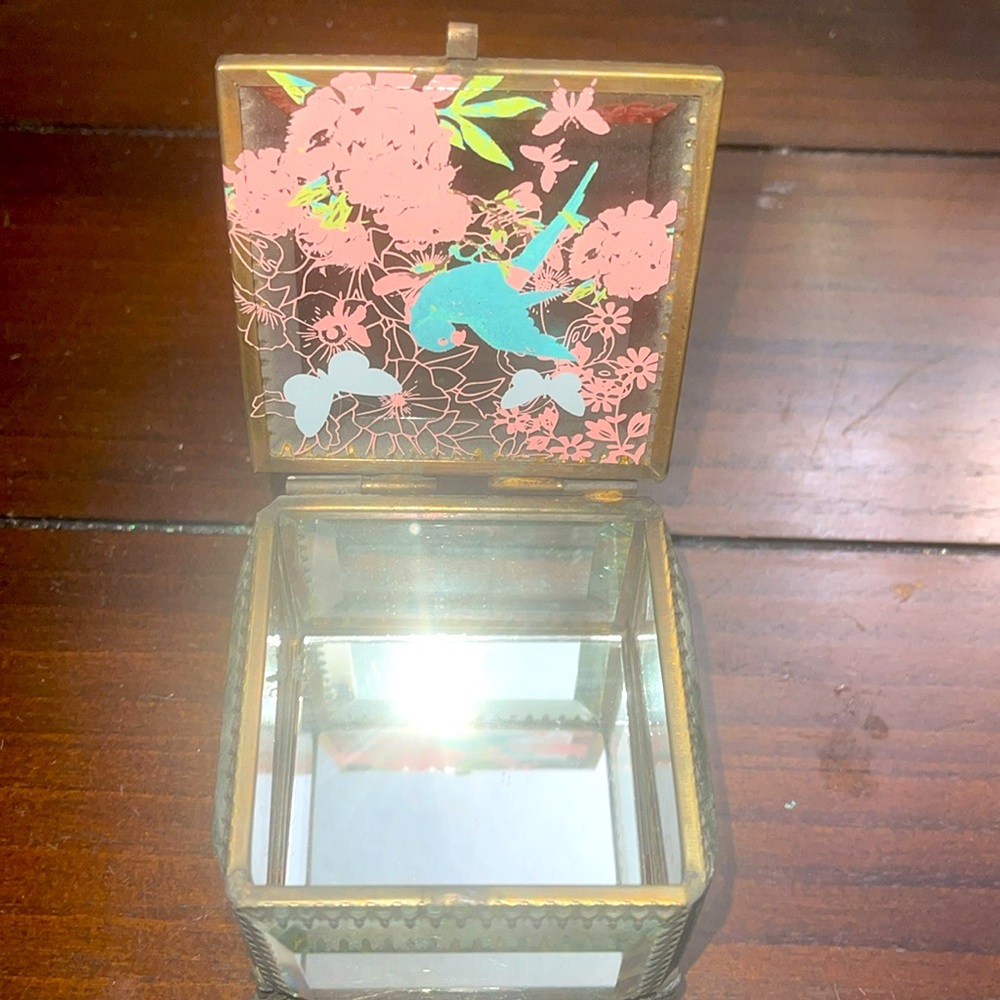 Besutiful Bird  glass jewelry Box.